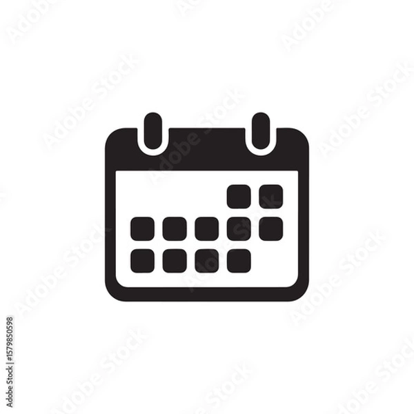 Obraz Black calendar icon on white background representing schedule, appointments, and important events