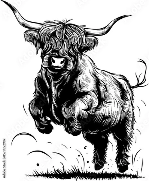 Obraz Jumping Highland Cow Rustic