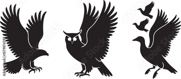 Fototapeta Flying and Perching Bird Silhouette Set
Crow and Sparrow Vector Silhouettes Bundle
Black Bird Clipart Collection – Flying & Branch Poses