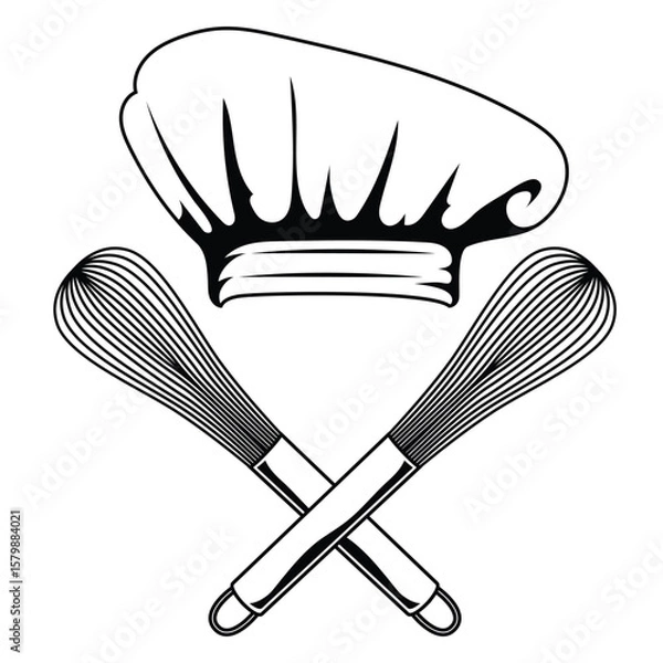 Fototapeta Whisks crossed with chef hat vector illustrations
