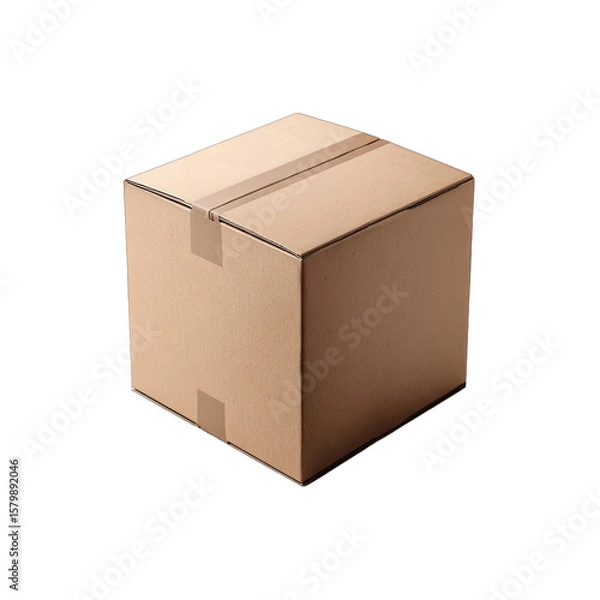 Fototapeta Simple Brown Cardboard Box on Black Backdrop