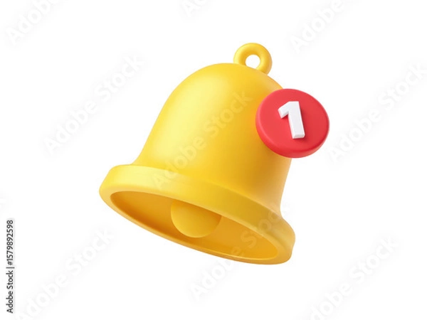 Fototapeta Bright yellow notification bell with red circle badge showing number one isolated on transparent background