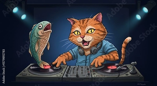 Obraz The Cool Cat DJ and his Fishy Friend