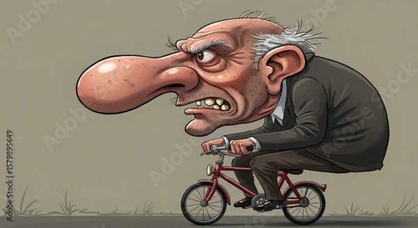 Obraz Grumpy Old Man on a Bicycle: A Humorous Illustration