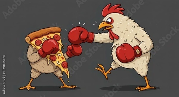 Obraz Pizza vs. Chicken: A Hilarious Boxing Match!