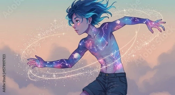 Obraz Cosmic Boy: A Celestial Dance at Dusk