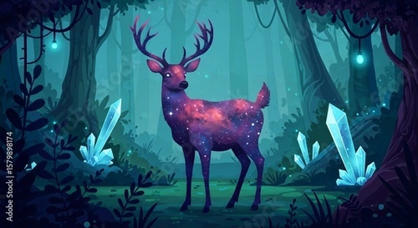 Obraz Cosmic Deer in an Enchanted Forest