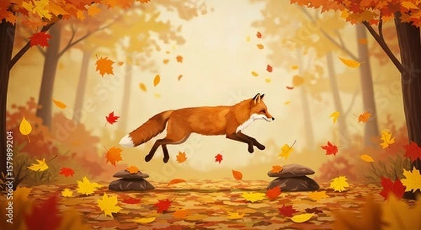 Obraz Leaping Fox in Autumn Wonderland