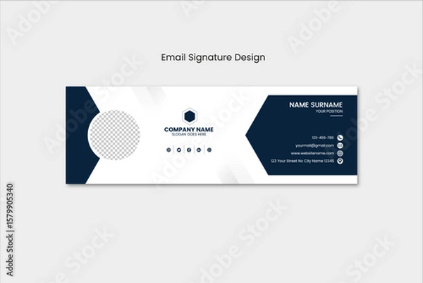 Fototapeta Modern Email Signature Template – Clean Corporate Design in Dark Blue, Editable AI File