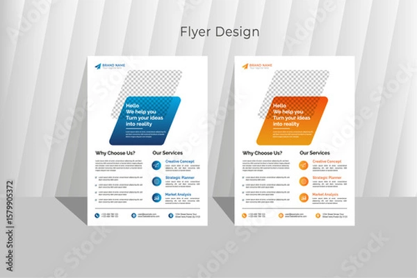 Fototapeta Modern Corporate Flyer Template Bundle – Orange & Blue Versions, Editable in AI Format