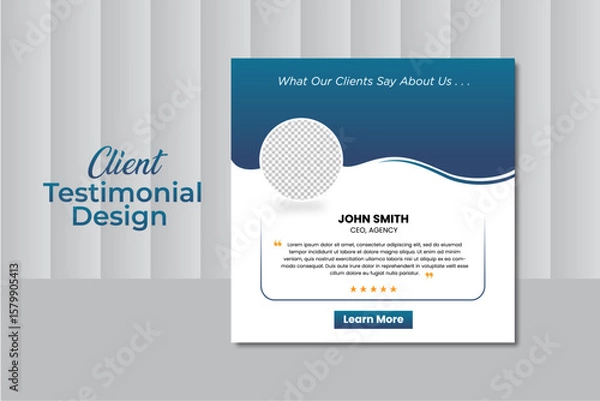 Fototapeta Client Testimonial Layout Design for Business Presentation – Modern Blue Style, AI File Included