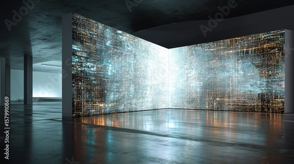 Fototapeta Digital Corner LED Wall Display in Futuristic Exhibition Hall