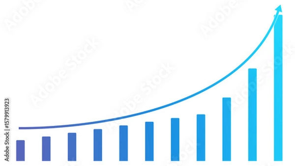 Fototapeta Exponential Growth Bar Chart with Blue Gradient and Transparent Background
