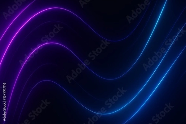 Obraz 暗い背景にある紫と青のネオンカラーの波線