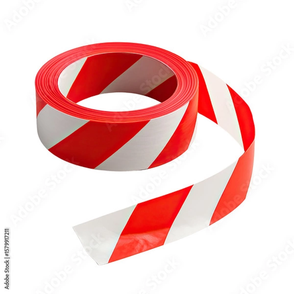 Fototapeta Isolate Transparent Safety tape with red and white stripes for marking hazardous areas and ensuring safety at construction sites. PNG Die-Cut