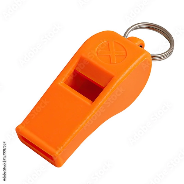 Fototapeta Isolate Transparent An orange whistle with a keychain, perfect for referees, coaches, and sports enthusiasts. PNG Die-Cut
