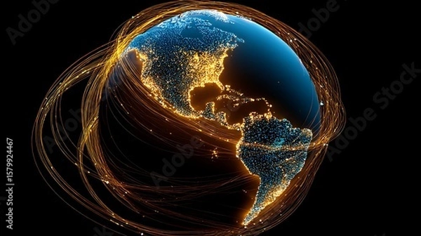 Obraz World Globe with Glowing Networks Over North and South America