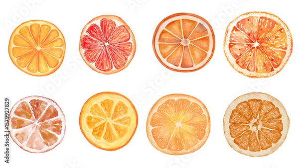 Fototapeta Set of orange fruit in watercolor style and various artstyle
