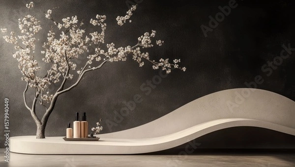 Obraz Elegant spa scene with cherry blossom tree