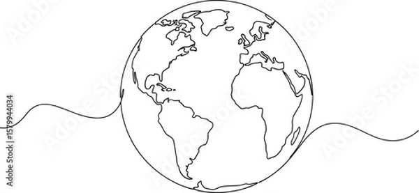 Obraz Earth globe continuous line drawing vector illustration world map one line art minimalist design 100