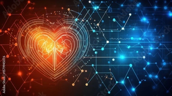 Fototapeta Heart Connection with Digital Network, Abstract Circuit Design Technology