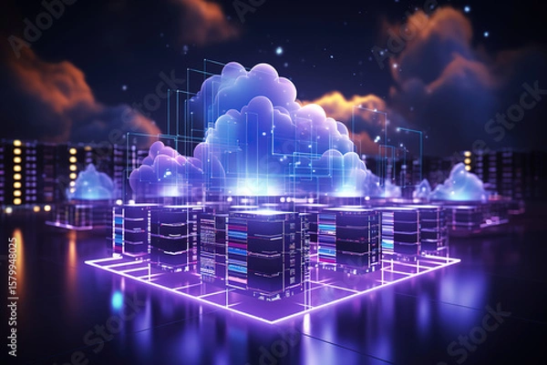 Fototapeta Online data storage and cloud computing technology optimizing modern business networks