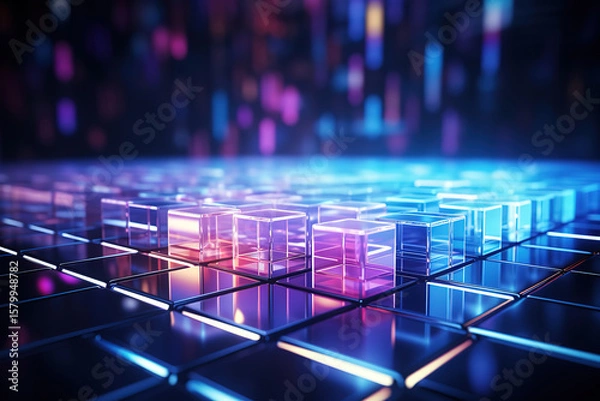 Fototapeta High-tech visualization of shining grid lines representing modern big data processing