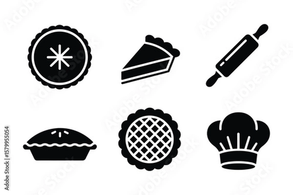 Obraz Baking icons silhouette of pies rolling pin and chef hat slice of pie