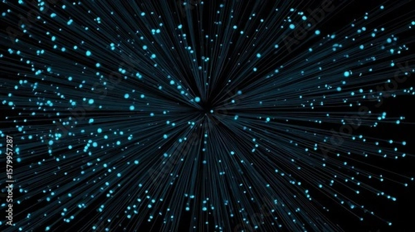 Fototapeta Radiating lines of light with glowing dots.