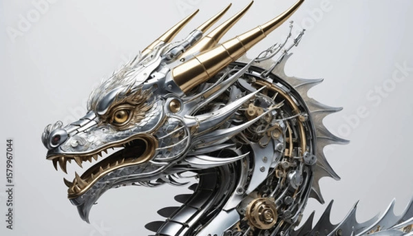 Fototapeta head Chinese dragon, composed of mechanical structures.