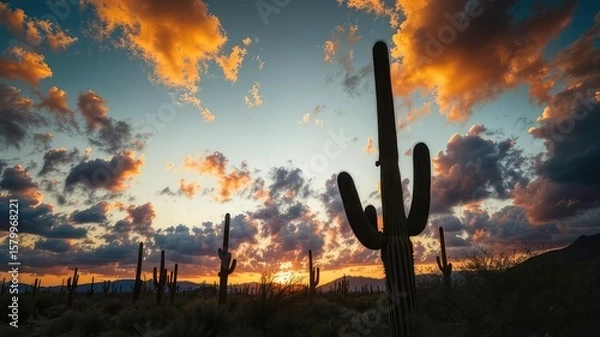 Fototapeta Desert Sunset Serenity: Cacti and a Dreamy Sky