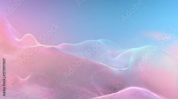 Fototapeta Abstract digital landscape with flowing lines and gradients of pastel colors, creating a dreamy, ethereal atmosphere.
