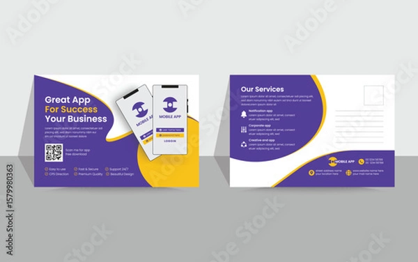 Obraz Mobile app promotion postcard template, Editable vector flyer mobile phone promotion layout