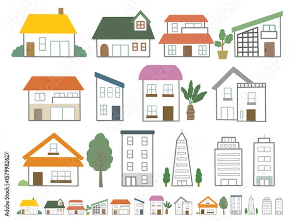 Obraz かわいいタッチの住宅の街並み-05