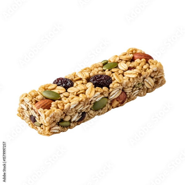 Fototapeta Granola bar isolated on transparent background, healthy snack energy bar Generative Ai.