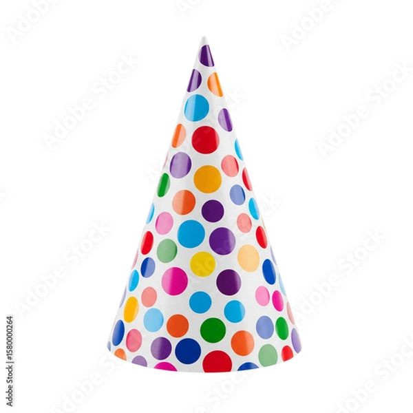 Fototapeta Colorful polka dot cone party hat, isolated on white background Generative Ai.