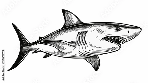 Obraz Shark Drawing Vector – Hand-Drawn Ocean Predator Illustration