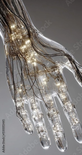 Fototapeta Transparent hand, glowing veins