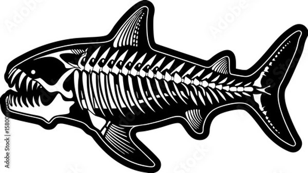 Obraz Shark Skeleton Vector Graphic – Fierce Fish Bone Silhouette Art