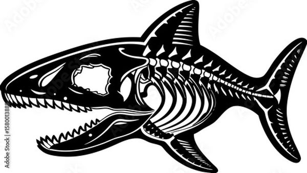 Obraz Aggressive Shark Skeleton Illustration – Vector Fish Bone Monster Art