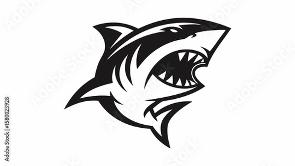 Obraz Tribal Shark Tattoo Design – Bold Black and White Ocean Predator Vector