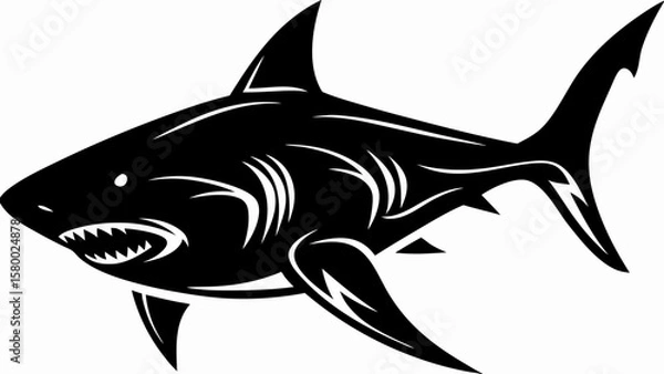 Obraz Stylized Shark Vector Design – Black Silhouette Sea Predator Illustration