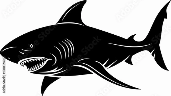 Obraz Aggressive Shark Silhouette Illustration – Black Ocean Predator Vector Art