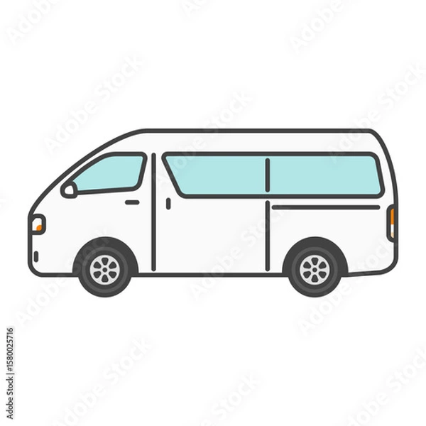 Obraz イラスト素材：バン・商用車・白のワゴン車（ハイルーフモデル）