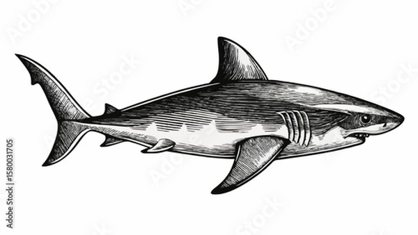 Obraz Hand Drawn Shark Illustration – Vintage Ocean Predator Sketch Art