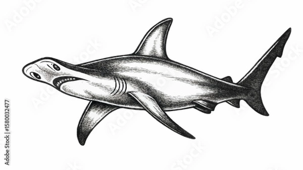Obraz Hammerhead Shark Drawing – Vintage Hand Sketched Ocean Predator Illustration