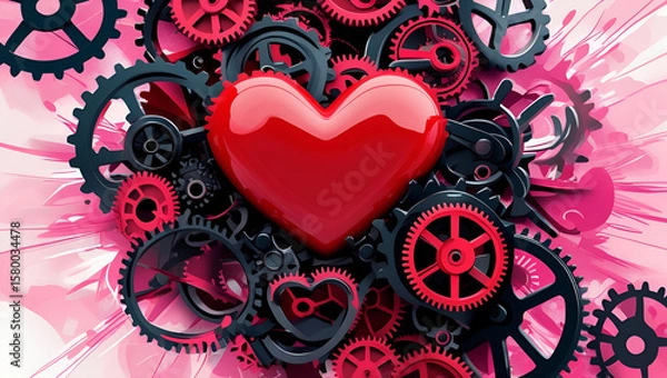 Fototapeta vibrant red heart with gentle rounded ai genrative
