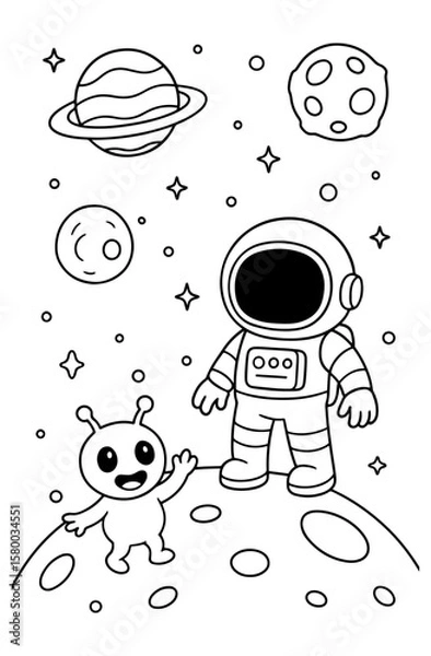 Fototapeta Coloring pages for kids of astronauts in outer space
