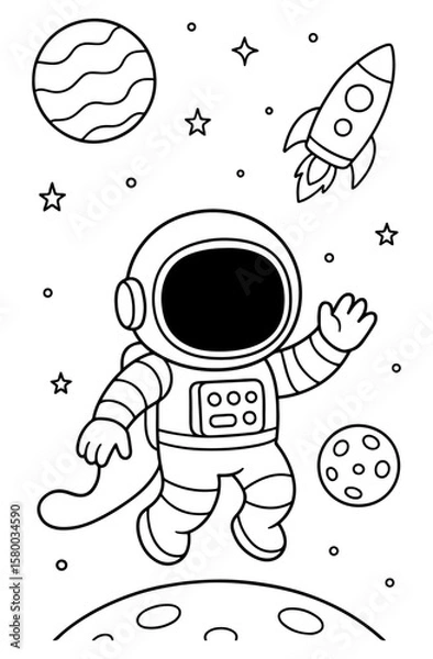 Fototapeta Coloring pages for kids of astronauts in outer space