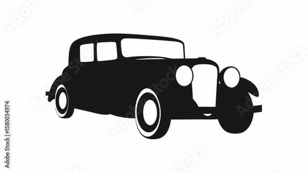 Obraz Retro Classic Car Silhouette Front View – Vintage Vehicle Vector Design